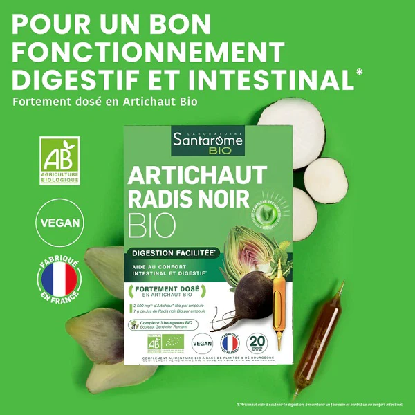 Artichaut Bio Radis Noir Bio, 20 ampoules - SANTAROME BIO - Image 2