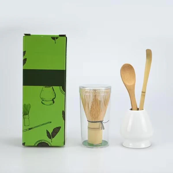 Kit Fouet à Matcha en Bambou avec Support et cuillère, 4 pièces - Image 2