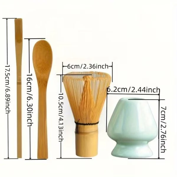 Kit Fouet à Matcha en Bambou avec Support et cuillère, 4 pièces - Image 3