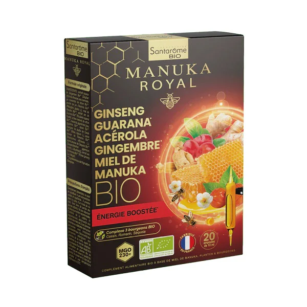 Ginseng Guarana Acérola Gingembre Miel de Manuka Bio, 20 ampoules - SANTAROME BIO - Image 2