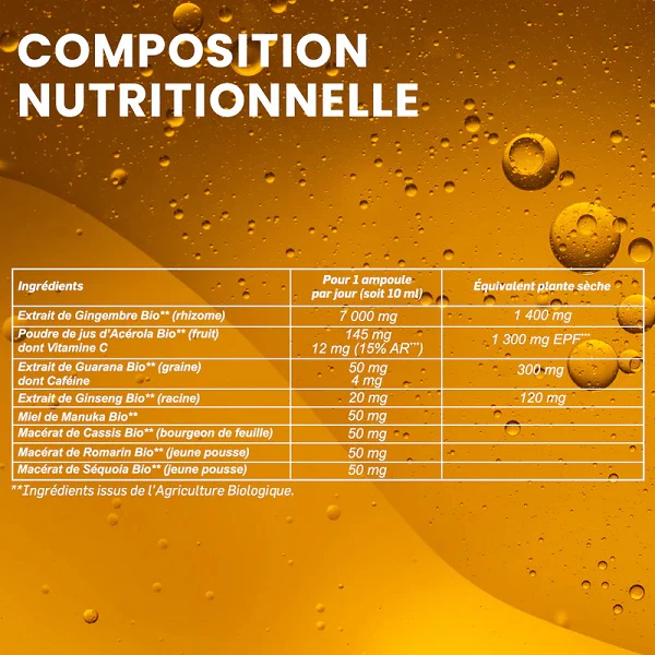 Ginseng Guarana Acérola Gingembre Miel de Manuka Bio, 20 ampoules - SANTAROME BIO - Image 5