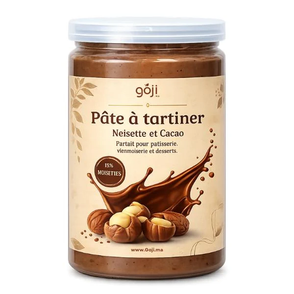 Pâte à tartiner 15% Noisette et Cacao, 600g - GOJI.MA