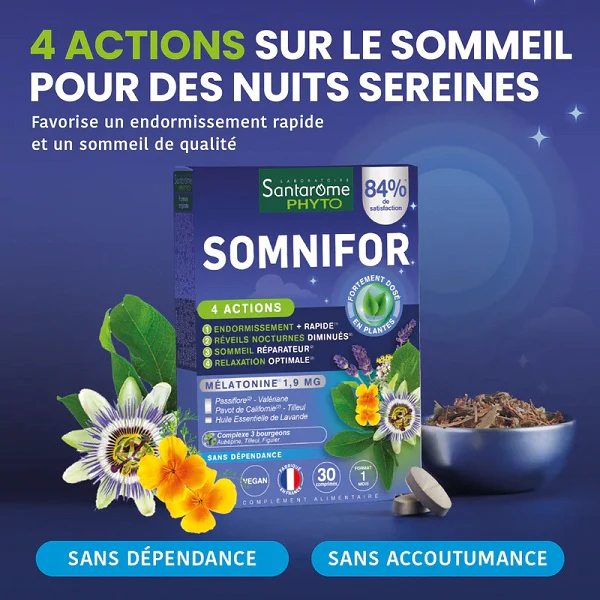 Somnifor 4 ACTIONS, 30 comprimés - SANTAROME BIO - Image 2